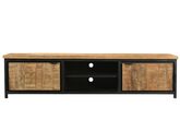 Metalen tv kast 210 cm met mango houten bovenblad - Korver Living