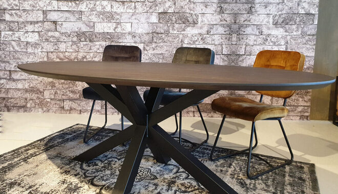 Dutch oak steel- ovale tafel-Korverliving